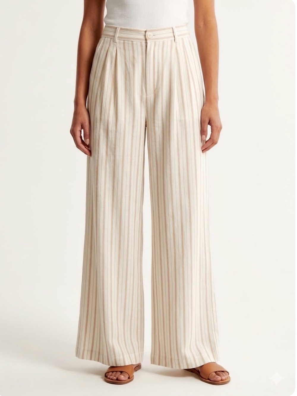 Aerie Poolside Wide Leg Pant Tan Toast Striped M Coastal Granddaughter Resort